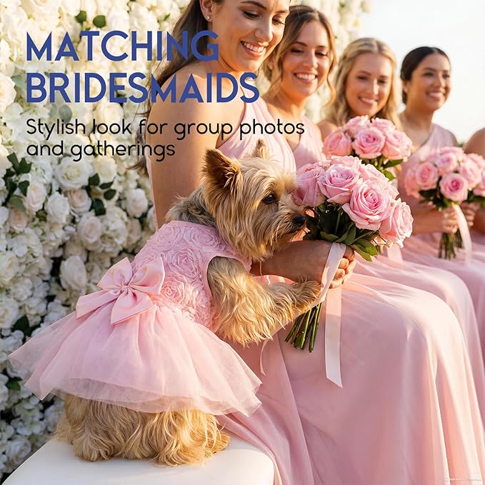 ASENKU Dog Dress Pet Wedding Dress Princess Lace Puppy Birthday Party Outfit Formal Apparel Girl for Medium LargeDogs Cats （XL, Pink