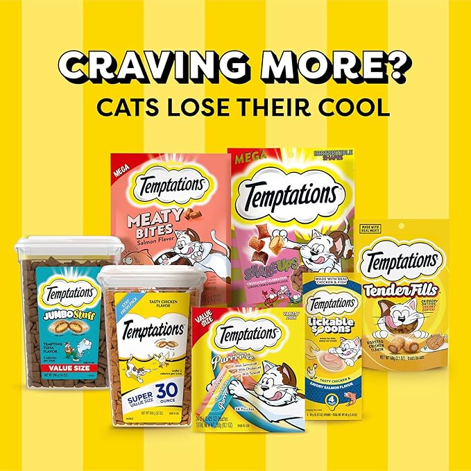 Temptations Cat Treats, Classic Crunchy and Soft Cat Treats, Blissful Catnip Flavor, Catnip Treats, 3 oz. Pouch (Pack of 12)