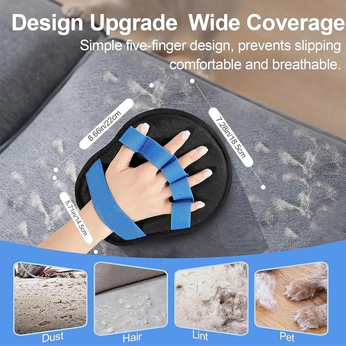 Newly Upgraded Pet Hair Removal Glove for Cats & Dogs,Reusable Electrostatic Pet Hair Gloves,Pet Hair Remover Tool for Clothing, Couch, Carpet, Car Seat (Blue)
