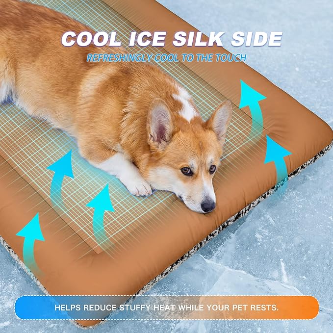 Dog Cooling Mat, Self Warming Cat Bed, Reversible Warm & Cooling Cat Bed, Winter Warm Cat Pad & Summer Cooling Cat Mat for Kittens & Small Dogs, Perfect for Crates, Beds & Sofas, Dark Brown, 18" x 24"