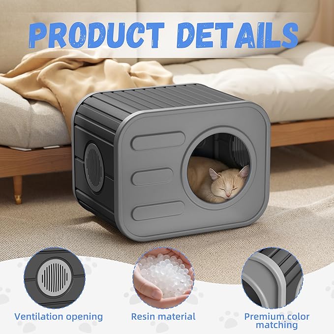 ROJIK Indoor Outdoor Cat House - Weatherproof Insulated Pet Shelter with Elevated Floor, Stackable Design for Bedroom, Patio and Yard Use, Easy Assembly Multi-Functional Cat Bed(Black)