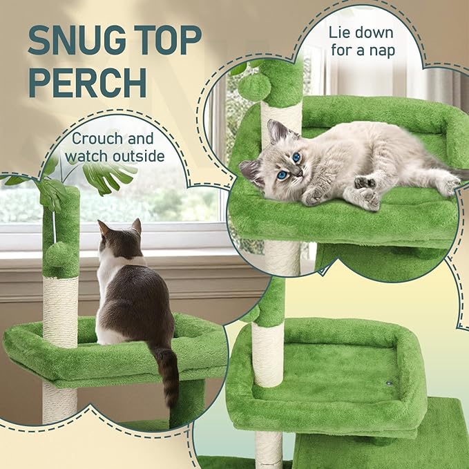 40in Cat Tree with Leaves, Multi-Level Cat Tower with Scratching Post, Cozy Condo & Padded Perch, Dangling Ball Toy for Kittens and Indoor Cats, Compact Cat Furniture for Small Spaces, Green