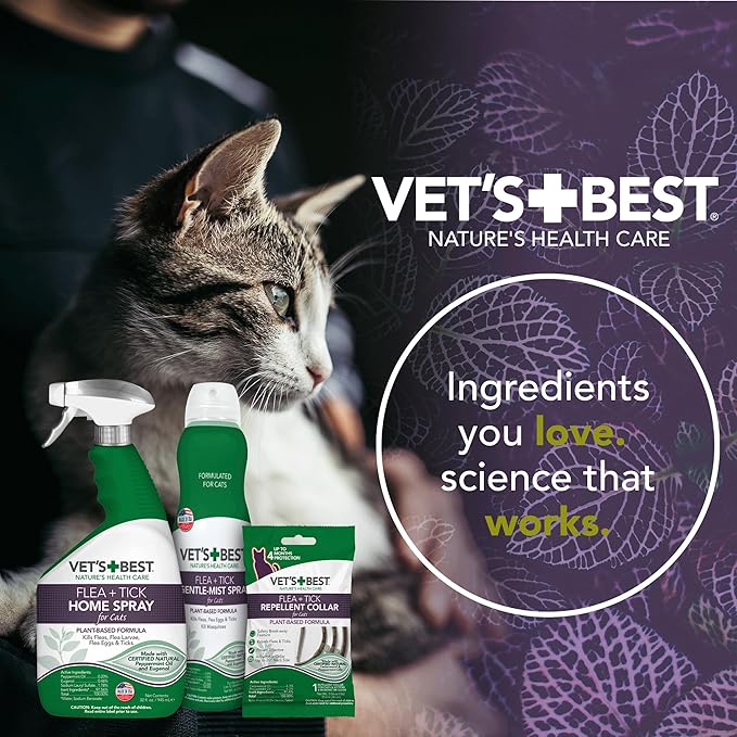 Vet’s Best Flea and Tick Repellent Collar for Cats, Plant-Based Flea and Tick Prevention Collar with Natural Oils, Adjustable Cat Collar Up to 20 Inch Neck