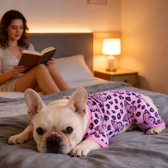 Dog Pajamas Summer Small Dog Clothes Soft Breathable Puppy Pajamas Girl Lightweight Dog Onesie Cute Cat Pet Clothes Puppy Jumpsuit (Pink Leopard, Small)