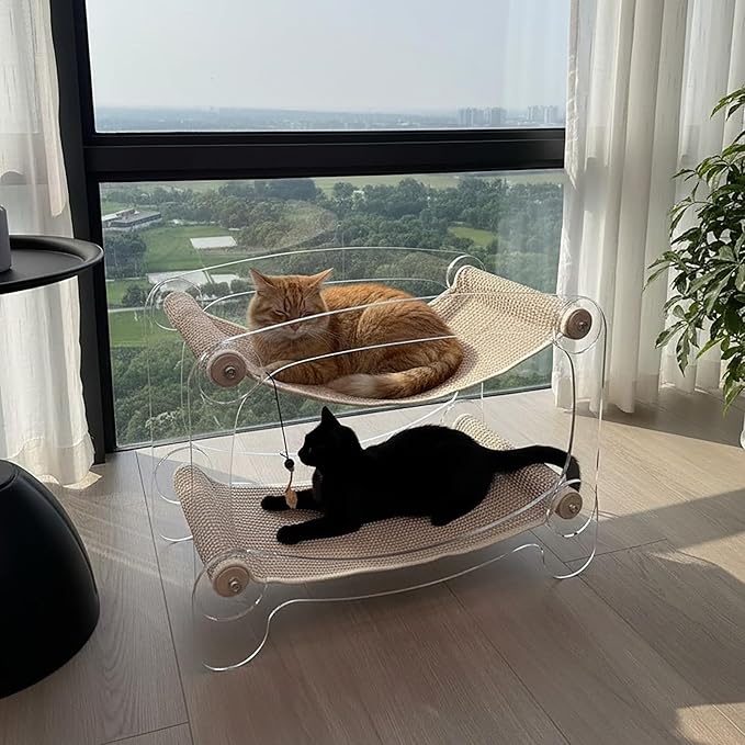Cat bunk beds Cozy Acrylic cat Hammock Bed with sisal Scratcher - Double-Layer Hammock for Indoor Cats and Small Dogs - Soft & wear-Resistant
