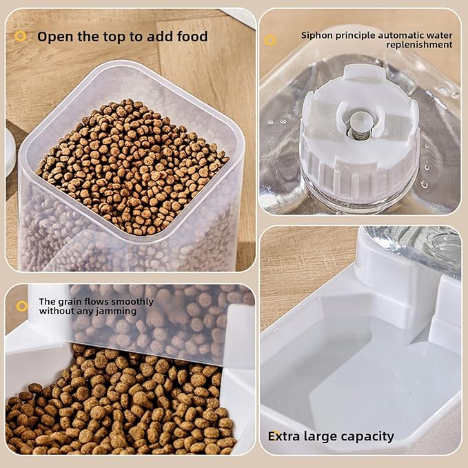 Pet Feeder and Water Dispenser, 4L 2.2KG Automatic Food Water Station for Cat Dog Anti Tipping PP Combo 29x15x26cm