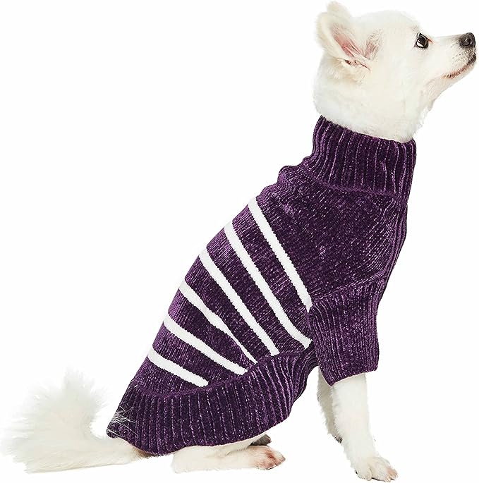 Blueberry Pet Cozy Soft Chenille Classy Striped Dog Sweater in Dark Plum, Back Length 20", Pack of 1 Clothes for Dogs