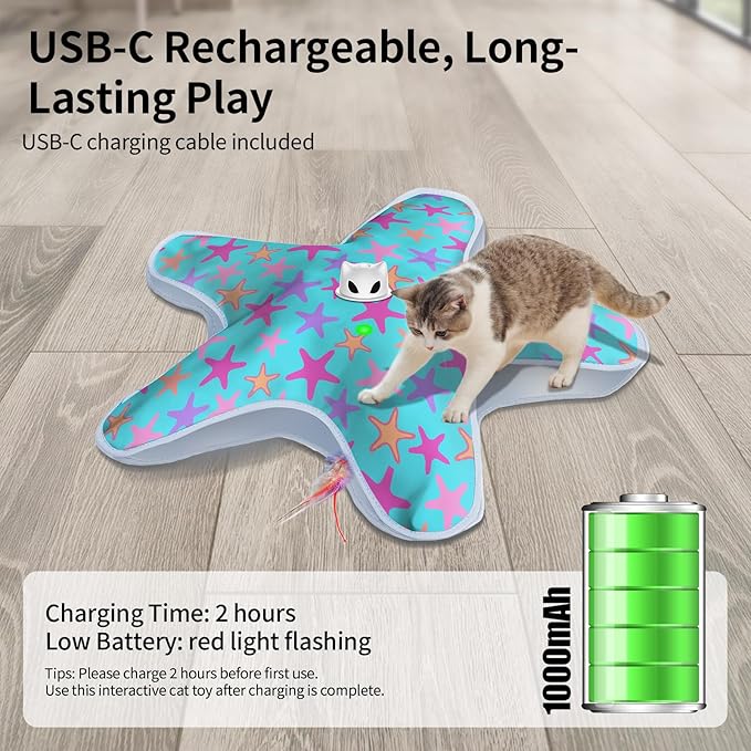 Rechargeable Interactive Cat Toys, Automatic Cat Toy for Indoor Cats, Durable Hide and Seek Cat Toy with Moving Concealed Feathers, Touch Activated Kitten Toys Cat Exercise Toys, Blue Purple Cover