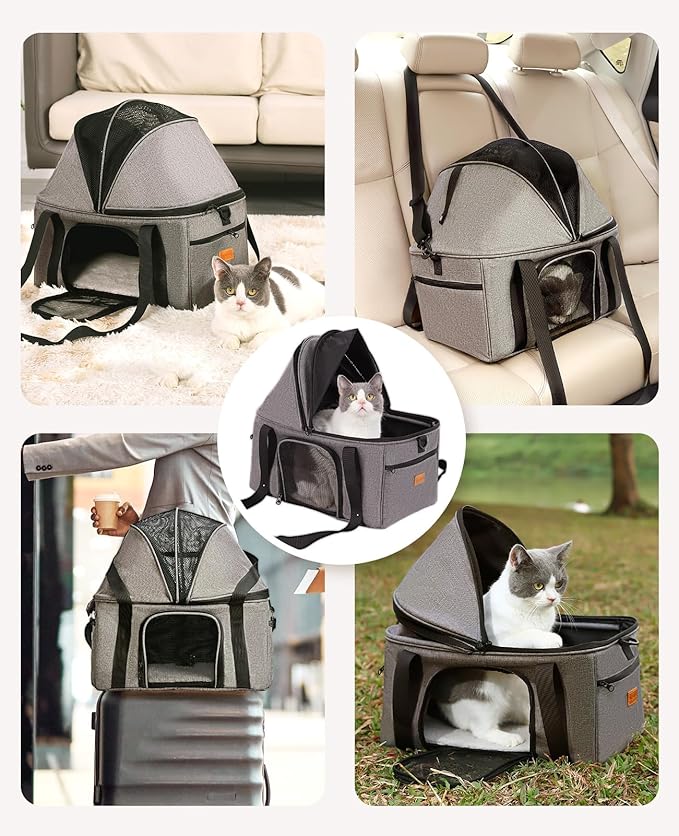 BurgeonNest Top-Expandable Large Cat Carrier, Soft-Sided Cat Bag for Medium & Large Cats Up to 25 lbs, Upgraded Small Dog Car Seat, Pet Travel Bag with Semi-Open Canopy