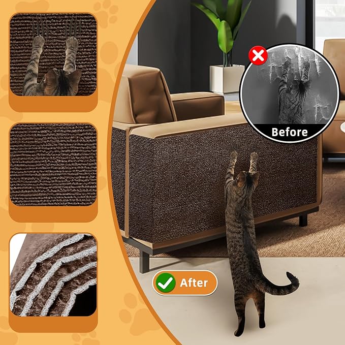 2pack Cat Scratch Couch Furniture and Wall Protector | Adhesive Cat Scratch Pad for Covering Cat Tower, DIY Climbing Cat Scratcher Couch Protector from Cat Claws Scratching (Brown)