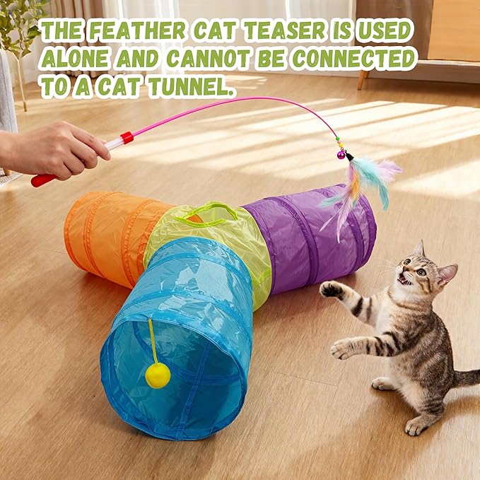 Cat Tunnel Tube Toys 3 Way Collapsible, Interactive Play Tube with Hanging Ball, Cat Tunnels for Indoor Cats, Cat Play Tunnel with Peek Hole for Kitty, Kitten, Rabbit, Puppy