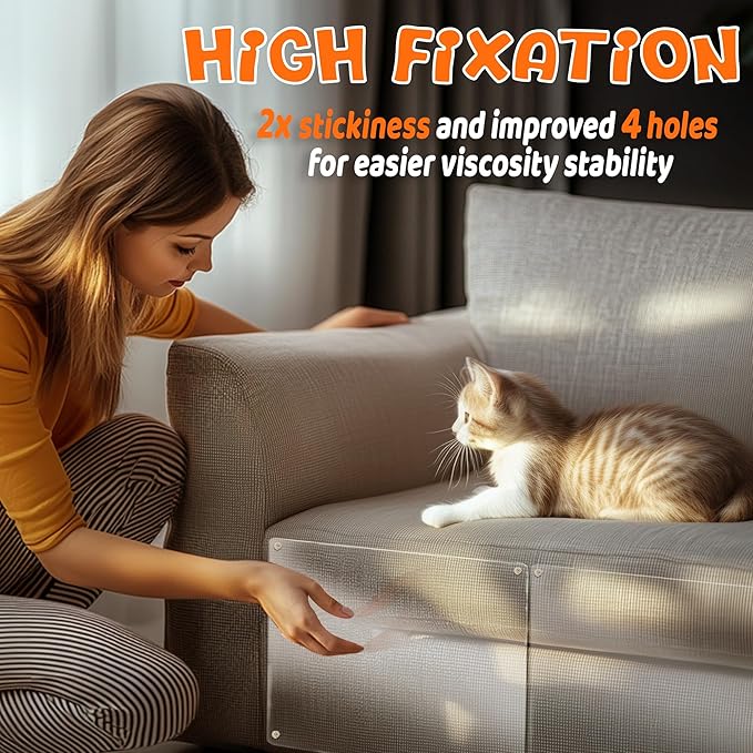 THLHKD Cat Scratch Furniture Protector: 12 Pcs Single Side Couch Protector from Cat Claws with 4 Holes, Easy to Stick & Fix, Furniture Protectors from Cats Scratching(12P+55 Pins)