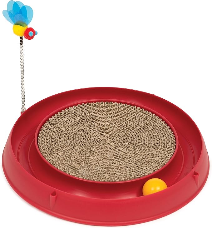 Catit Play Circuit Ball Cat Toy with Scratch Pad, Catnip Toy, Red, 43000