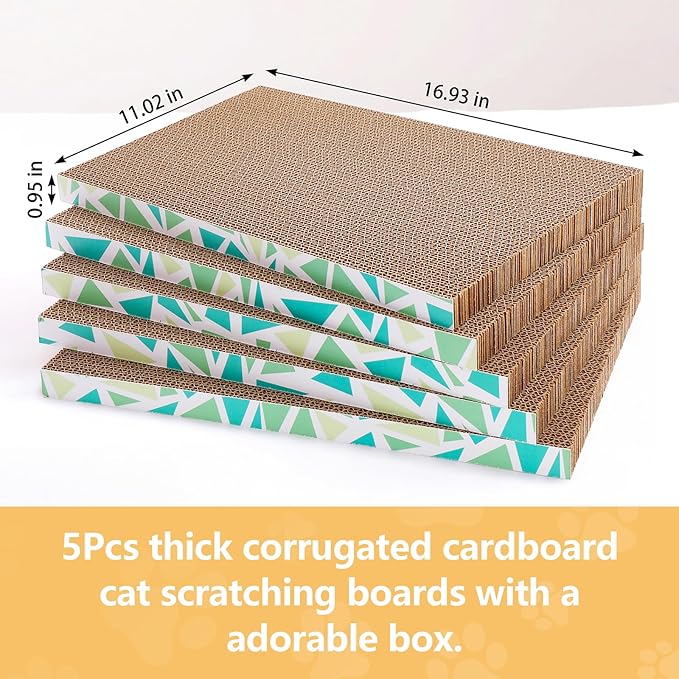 Cat Scratch Pad with Box, 5 Packs in 1 Cat Scratcher Board for Indoor Cats, Reversible Heavy-Duty Corrugated Scratching Board for Cats, Medium and Small Cats, Furniture Protection