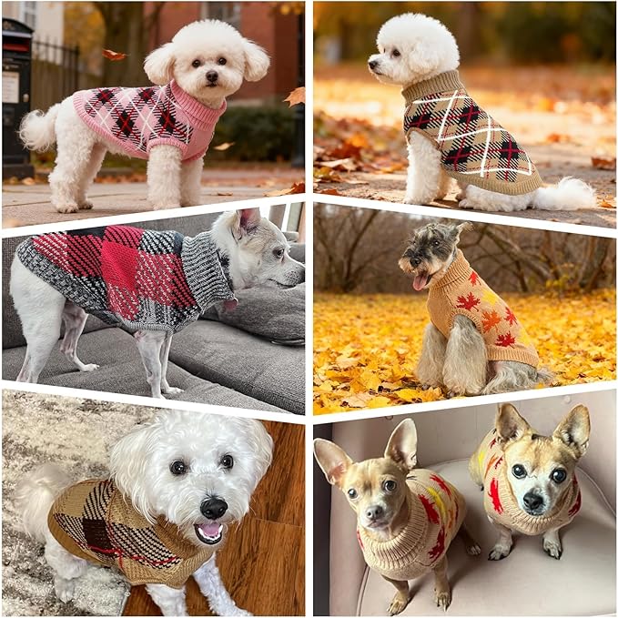 BEAUTYZOO Dog Sweater for Small Dogs, Fleece Dog Knitted Pullover Sweater for Girls Boys, Fall Winter Warm Soft Turtleneck Puppy Clothes Apparel, Cold Weather Knitwear with Leash Hole, Beige S