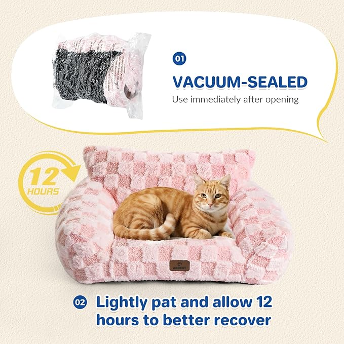 ABCPET Cat Bed Cat Couch for Puppy and Kitten, Fluffy Dog Bed Medium Dogs Couch, Supportive Cats Sofa for Indoor Cats, Washable Cover & Non-Slip, 32 inch, Pink