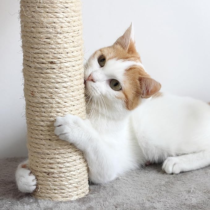 4-Tier Cat Tower - Napping Perches, Cat Condo with Ladder, 5 Sisal Rope Scratching Posts, Hanging Toy – Cat Tree for Indoor Cats by PETMAKER (White)