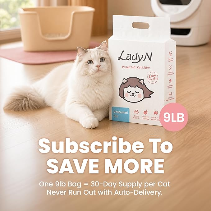 Lady N Granular Tofu Cat Litter Yosemite Scent, Mini-Pellet Compatible with Automatic Self-Cleaning Cat Litter Box, Premium Clumping, Low Dust, Probiotic Odor Control 9lb