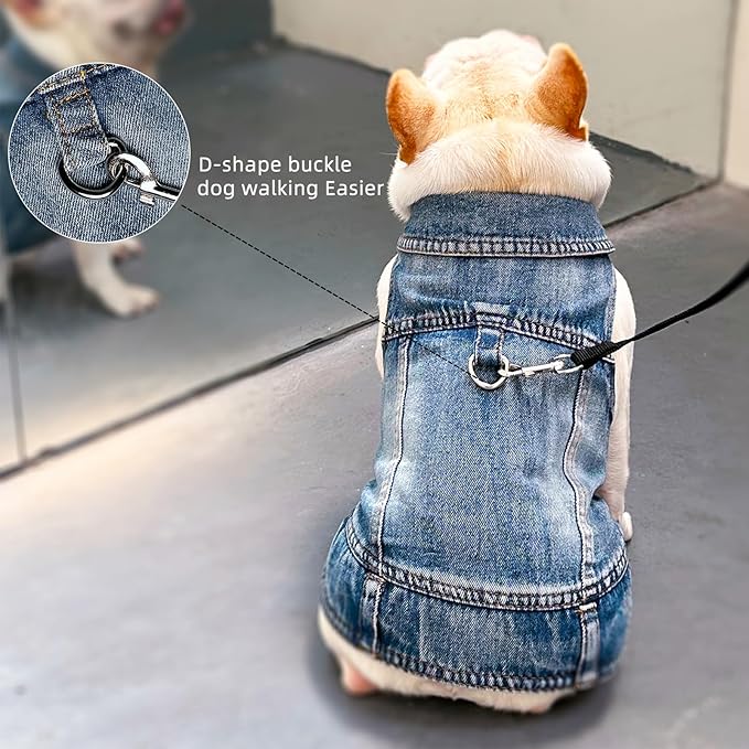 Dog Jean Jacket Pet Blue Denim Coat for Puppy Small Dogs Fashion Classic Overalls Girl Male Boy Cat Costumes Vintage Washed Vest Clothes Outfit Shirts (Blue, X-Small)