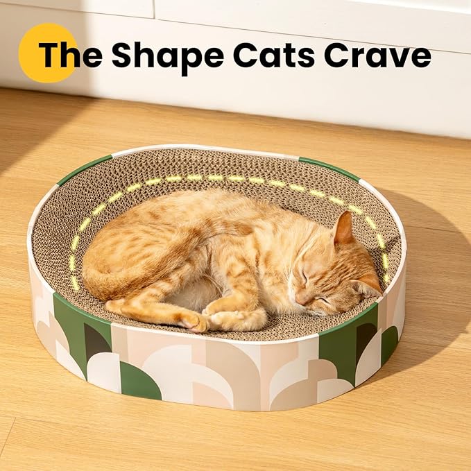 Conlun Cat Scratcher Cardboard,2 in 1 Oval Cat Scratch Pad Bowl for Indoor Kitty Grinding Claw,Round Kittens Scratching Board Corrugated Lounge Pet Beds&Furniture Protector for Couch&Carpets&Sofas