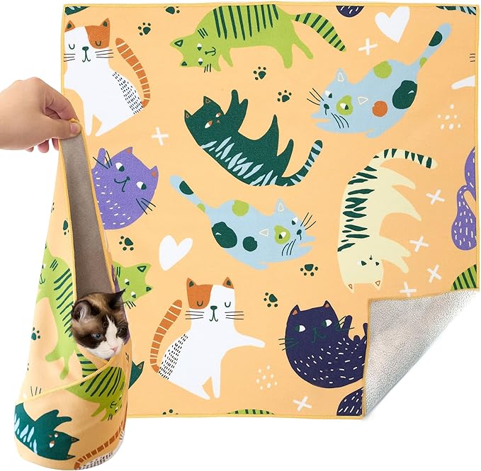 27.6'' Cat Grooming Wrap for Cutting Nails Self-Adhesive Soft Polyester Fabric Swaddle Wrap for Cats Anti-Scratch Anti-Escape Restraint for Nail Clipping Pet Cleaning and Beauty (Versatile Cat,XL)