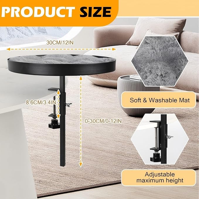 AQQHSAIN Cat Desk Bed Clamp Mounted Cat Hammock for Desk Space Saving Desktop Attachment Perch with Comfortable Soft Bed Elevated Pet Bed for Work Home Office Study Room