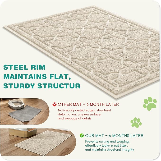 Yimobra Cat Litter Mat, Litter Trapping Waterproof Non Slip PVC Mat, Scatter Control Easy Clean for Litter Box, 24"x20", Beige