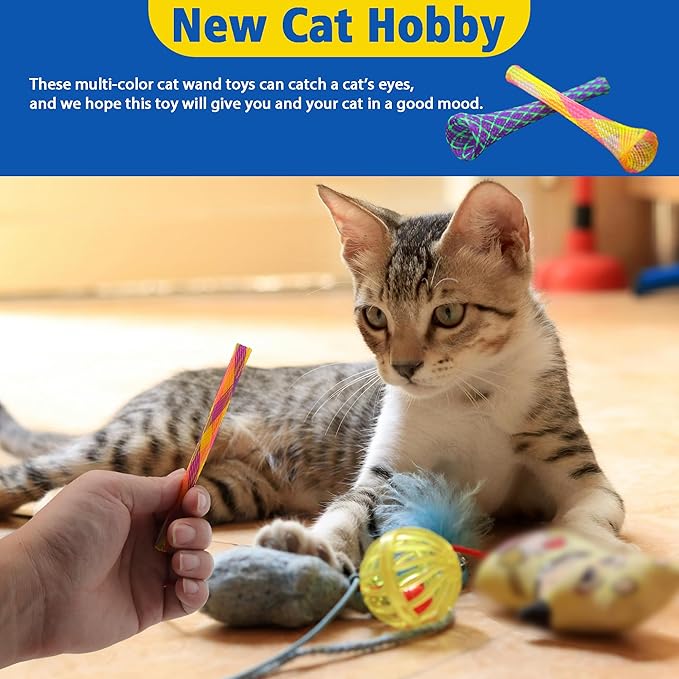 Leoezx™ Cat Spring Toy (44PCS) Indoor cat Interactive Plastic Coil Spring Multi-Color cat Interactive Game Training to Catch, bite and Hunt