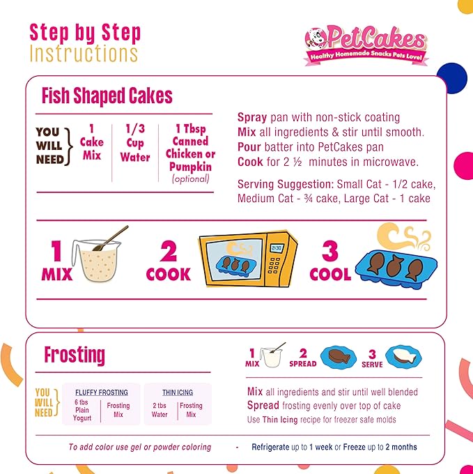 PetCakes Birthday Treat Mix Refills for Cats - Make Healthy Cakes - Includes 1 Cake Mix, 1 Frosting & Candle, Cheese Flavor - Net Wt. 3oz (Pack of 2)