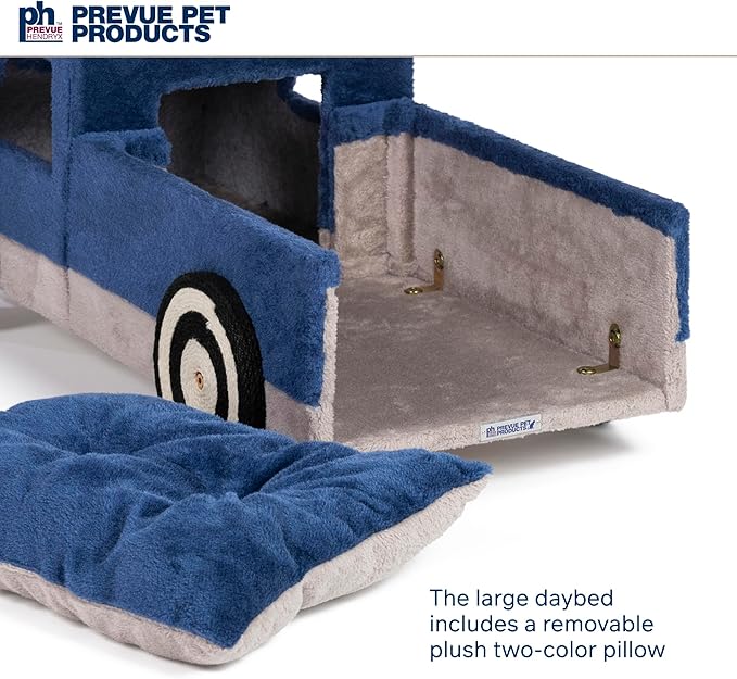 Prevue Pet Products Kitty-150 Cat and Dog Bed and Play Truck - Funny Novelty Dog & Cat Car Bed with Scratcher, Large & Cozy, Easy to Assemble, Removable Pillow, Included Swatting Toy - Blue