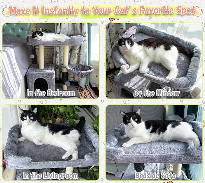 28.4" Small Cat Tree Tower,Cat Scratching Post for Indoor Cats,Featuring with Cat Cave & Cozy Perch,Cat Self Groomer and Interactive Dangling Ball Great for Kittens/Cats (Smoky Gray, Large)