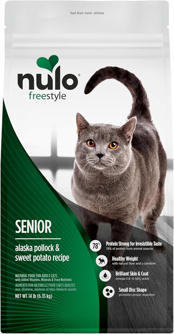Nulo Freestyle Senior Dry Cat Food - Alaska Pollock & Sweet Potato, High Protein, Natural Grain Free Cat Food with Probiotics and L-Carnitine, 14lb Bag