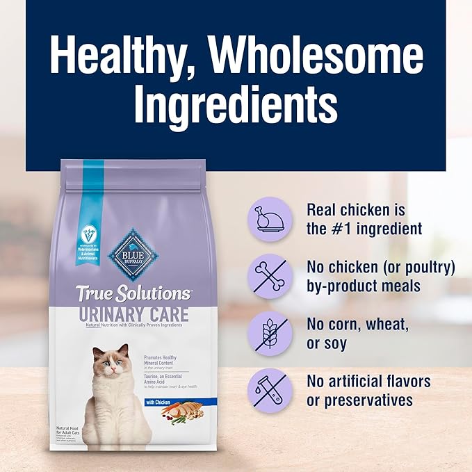 Blue Buffalo True Solutions Urinary Care Natural Nutrition with Clinically Proven Ingredients, Adult Cat Dry Food, with Chicken, 11 lb. Bag