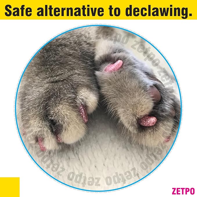 zetpo Glitter Cat Nail Caps | Cat Claw Covers | with Adhesives and Applicators (12x Glitter | 120 pcs, XS)