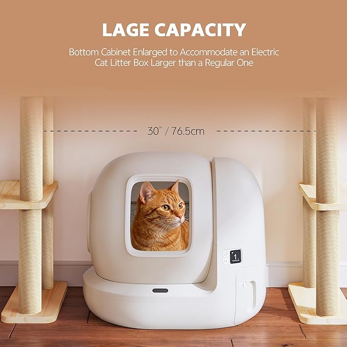 Wood Cat Tree for Automatic Litter Box, 74.4" Tall Cat Tower for Self Cleaning Litter Box, Cats Tree for Indoor Cats Large Adult, 5-Level Solid Wood Cat Furniture w/Scratching Post, House