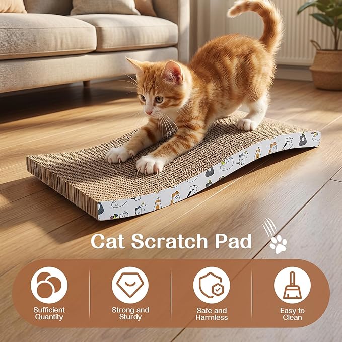 16pcs Small Cat Scratching Cardboard Bulk 13.4x6x0.8 Inch Durable Cat Scratch Pad Reversible Cardboard Safe for Indoor Kitten Shelter Stray Kitten Sleep Biting Play and Grind Claws(Wavy)