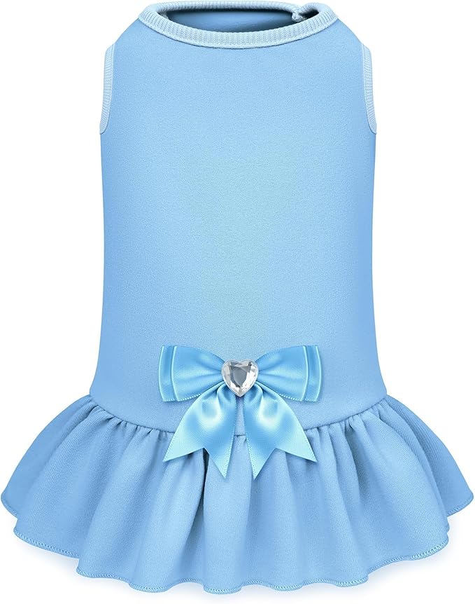 YUDODO Dog Dress Sleeveless Cat Dresses Breathable Dog Clothes for Small Dogs Girl Bowtie Puppy Dress with Cute Skirt Hem Lightweight Summer Dogs Dresses Soft & Does Not Pill Blue M