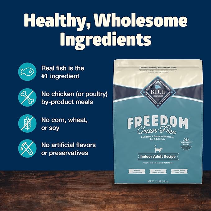 Blue Buffalo Freedom Grain-Free Adult Dry Cat Food, Complete & Balanced Nutrition for Indoor Cats, Made with Natural Ingredients, Whitefish Recipe, 11-lb. Bag