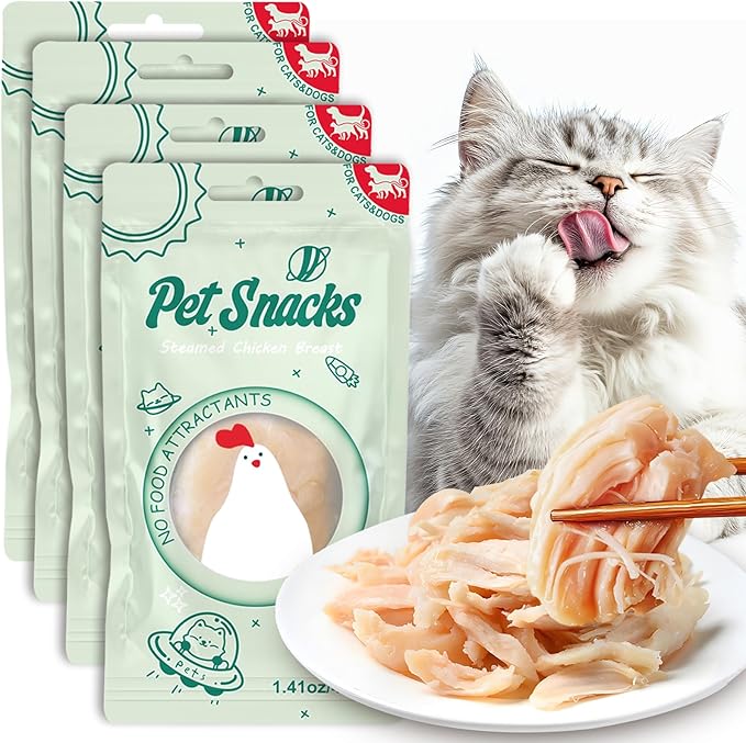 Steamed Chicken Breast Pet Snacks - Natural and Healthy, High Protein, Rich in Fish Oil, No Additives, Suitable for Cats and Dogs, 4PCS/1Pack, 160g/5.65oz