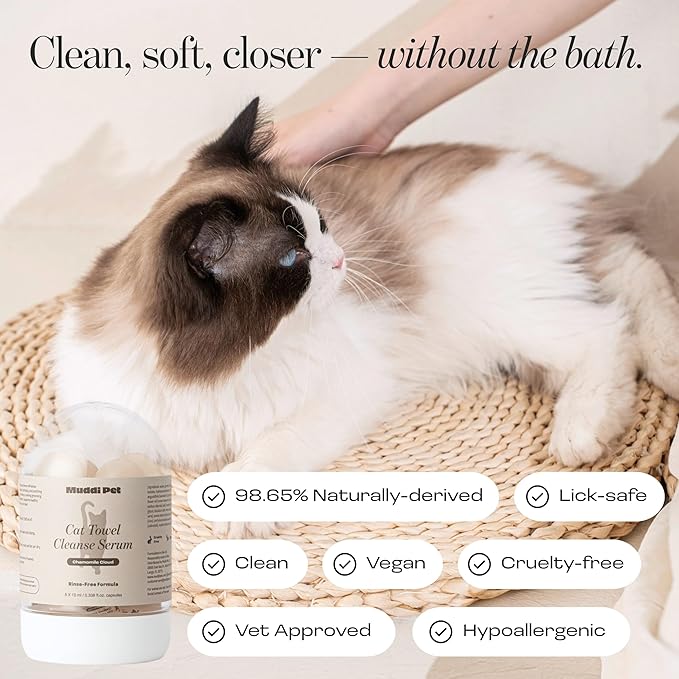 Cat Concentrated Waterless Rinse-Free Shampoo & Conditioner – DIY Dry Shampoo Spray or Towel Cleanse for Cats - Sensitive Skin, Stress & Itch Relief – 98.65% Naturally Derived