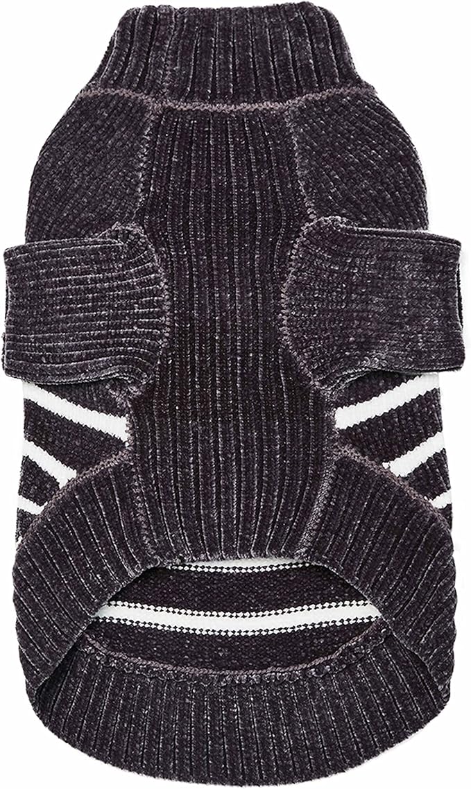 Blueberry Pet Cozy Soft Chenille Classy Striped Dog Sweater in Chic Grey, Back Length 16", Pack of 1 Clothes for Dogs