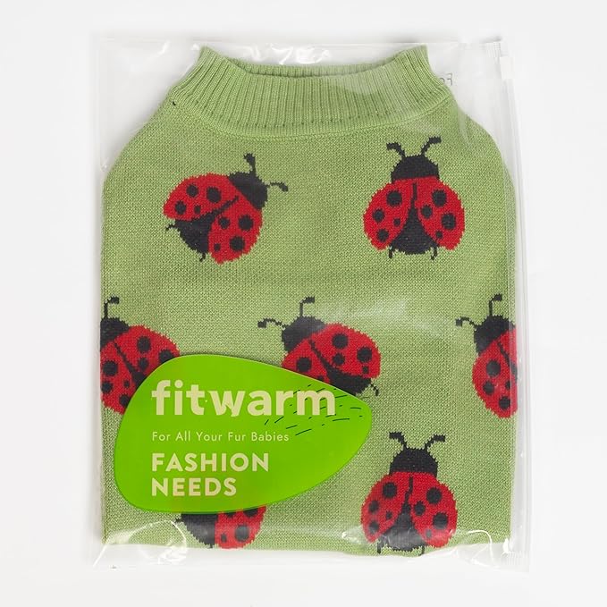 Fitwarm Ladybug Dog Sweater, Warm Dog Winter Clothes for Small Dogs Boy Girl, Pet Outfit, Green, Red, Black, Small