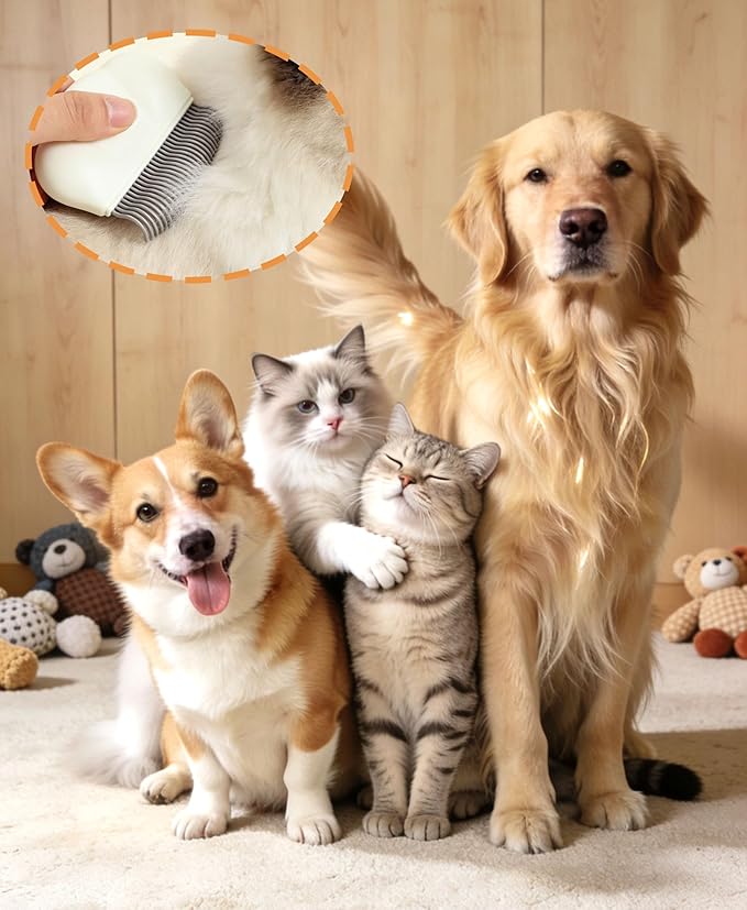 2-in-1 Pet Hair Removal Massaging Shell Comb, Soft Deshedding Brush for Cats & Dogs, Gentle Grooming Tool for Mats & Tangles (White)