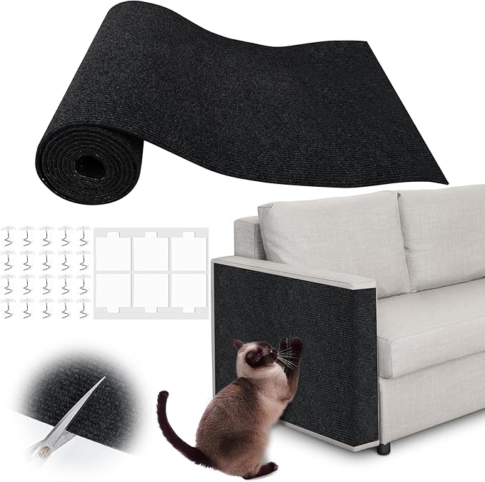 Cat Scratch Furniture Protector - 78.7" x 17" Trimmable Self-Adhesive Cats Claws Scratch Pads, DIY Cat Climbing Couch Protector for Scratch Post Cat Tree Replacement Indoor (Black)