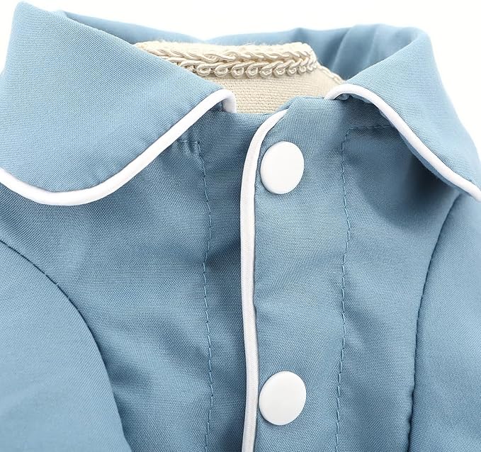 SMALLLEE_LUCKY_STORE Dog Pajamas for Small Medium Dogs Cats Soft Pet Sleepwear Shirts Comfortable Lapel Pjs Loungewear Clothes Bulldog Chihuahua Yorkie Two-Legged Outfit, Blue, 4XL