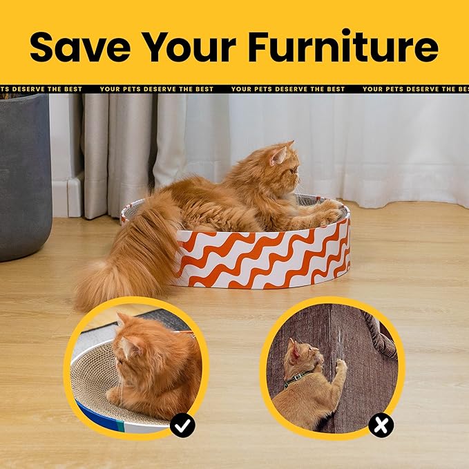 Conlun Cat Scratcher Cardboard,2 in 1 Oval Cat Scratch Pad Bowl for Indoor Kitty Grinding Claw,Round Kittens Scratching Board Corrugated Lounge Pet Beds&Furniture Protector for Couch&Carpets&Sofas