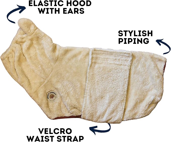 DERPYCHAPPY Premium Dog Towel Robe & Dog Bathrobe for Drying Dogs Made in Korea | Super Absorbent Quick & Adjustable Microfiber Bath Towel for Cats & Puppy Robes After Bath | Soft Warm Coat (Beige M)