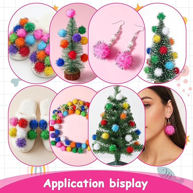 100 PCS Cat Pom Poms Balls Sparkle Cat Toy Balls 1in Soft Pom Poms Fuzzy Ball for Cats Small Plush Cats Ball Toys for Exercise and Entertainment Kitten Pet Chase InteractivePlay