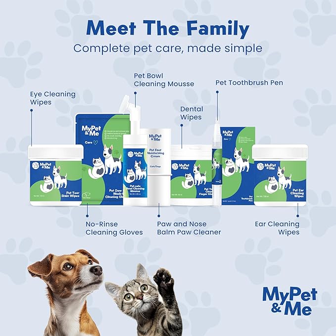 My Pet & Me Pet Glove Wipes for Dogs & Cats, Hypoallergenic No-Rinse Grooming with Olive & Jojoba Oil, Deodorizing Dog Bath Gloves & Lick-Safe Cat Wipes for Paws, Face, Ears, 6 Count Travel Pack