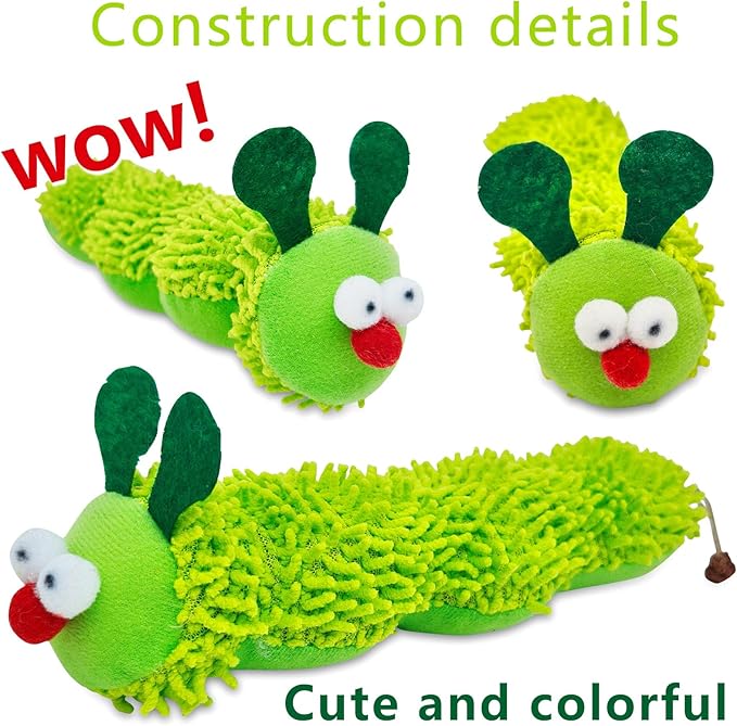 Cat Catnip Toy for Indoor Cats,3 Pack Interactive Plush Caterpillar Kicker Toy with Gall Fruit & Crinkle Paper, Durable Silvervine Chew Toy for Kitty Teeth Cleaning, Boredom Relief & Dental Health